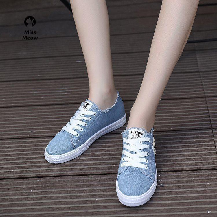 Miss meow Giày nữ vải trắng nhỏ mùa xuân năm 2021 mới tất cả phù hợp với phụ đế bằng thường dành cho sinh | BigBuy360 - bigbuy360.vn