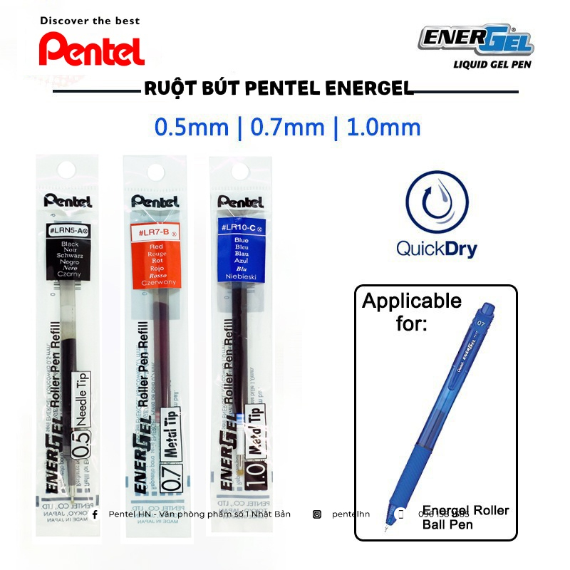 Ruột Bút Ký Nhật Bản Pentel Enegel Nhiều Màu LRN5 / LR7 / LR10 | 3 Màu Mực