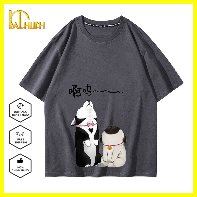 ÁO THUN NAM NỮ UNISEX TAY LỠ FORM RỘNG IN 2 CHÚ CHÓ SIÊU CƯNG