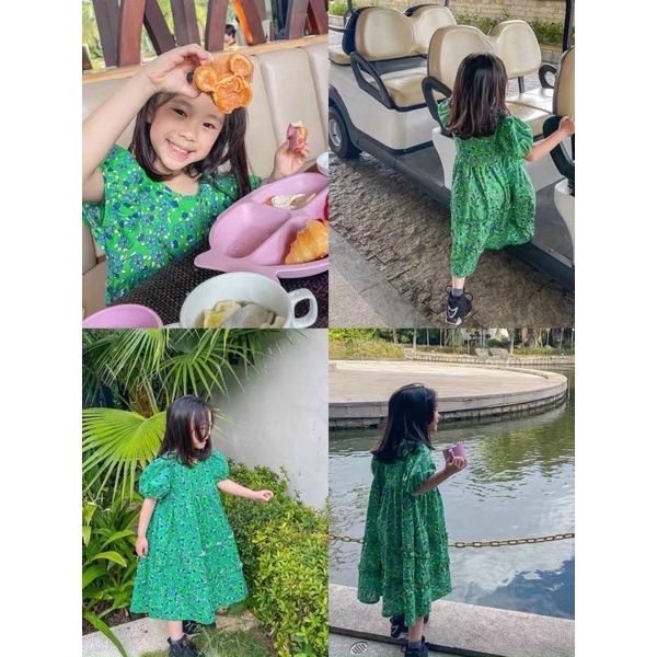 vải thô cotton may váy cho bé siêu xinh hoa dây xanh lá