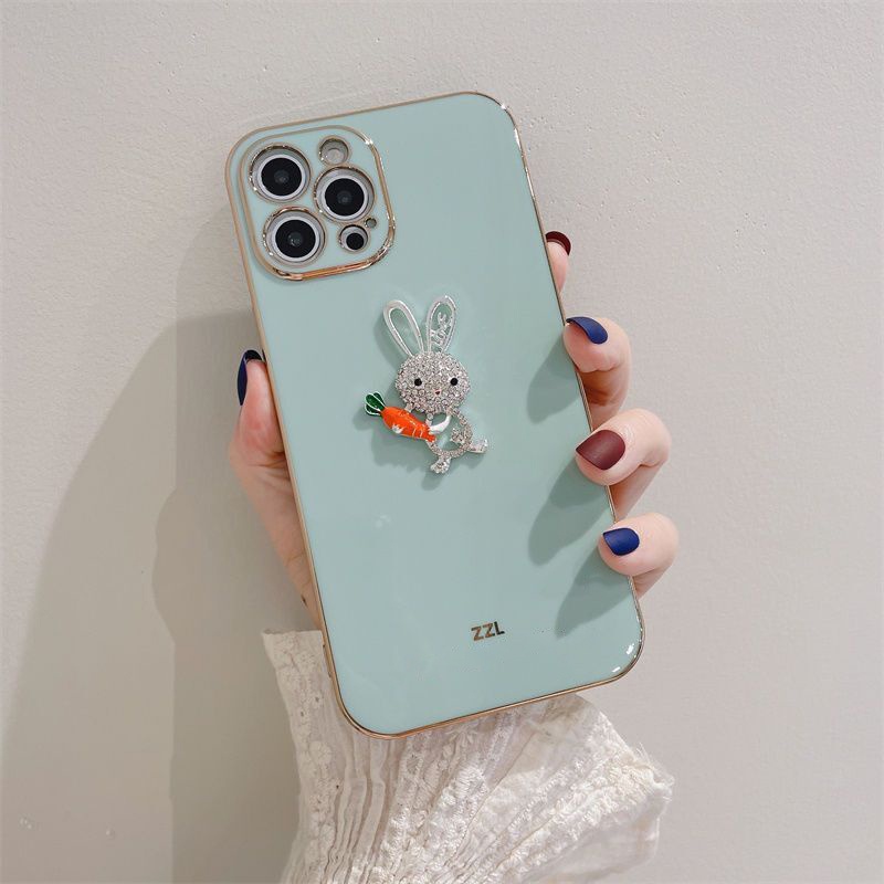 Ốp Điện Thoại TPU Dẻo Viền Vuông Kim Cương In Hình Thỏ Hoạt Hình Cho iPhone 13 12 11 Pro Max iPhone X XR XS Max 7 8 6 6s Plus