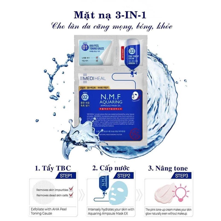 [MẪU MỚI] Mặt nạ Mediheal 3 bước dưỡng ẩm M.N.F Aquaring Ampoule Cao Cấp