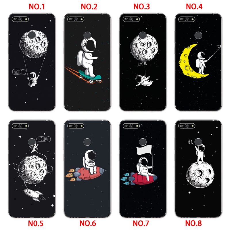 Huawei Y3 Y5 Y6 2017/Enjoy 8 7 7S 7C /P smart/Nova 2 Lite INS Cute Cartoon Astronaut Soft Silicone TPU Phone Casing Lovely Starry sky Case Back Cover Couple