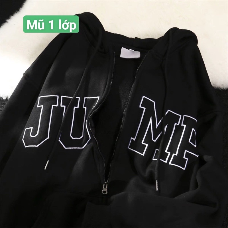 Áo khoác Nỉ Khoá Kéo Chữ jump Mũ 2 Lớp Form Thụng Tay Bồng Chất Nỉ Dày Dặn Phong Cách Hàn Quốc ( Hàng Sẵn)