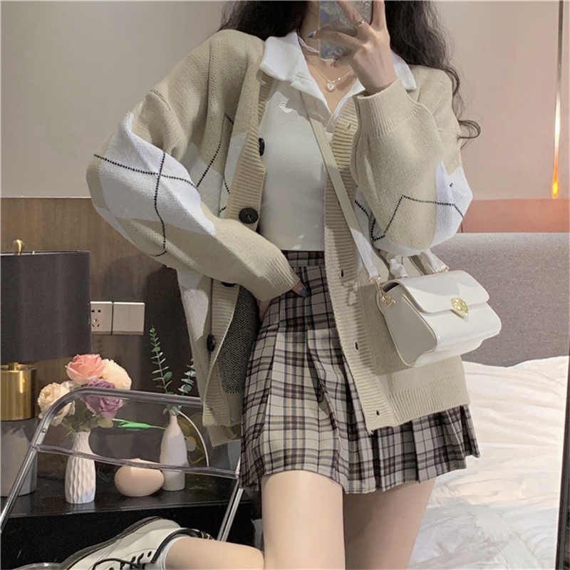 Áo Khoác Cardigan Nút Kẻ Hình Quả Trám Dáng Thời Trang Thu Đông Tay Dài | Smide Clothing