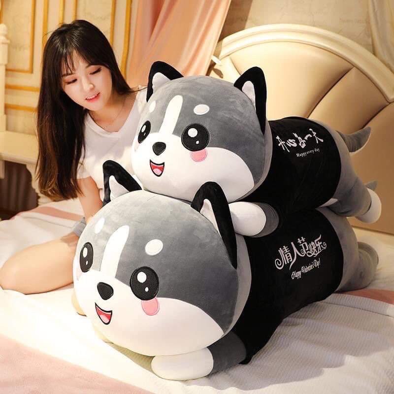 Chó Husky Nhồi Bông Mặt Ngáo Siêu Đẹp - Mèo husky Mặt Ngáo Má Đỏ - Gấu bông chó Husky