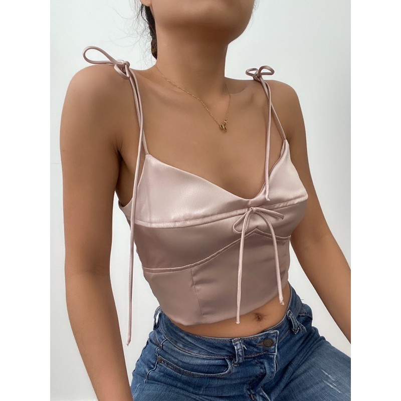 Áo croptop cột dây phối ngực