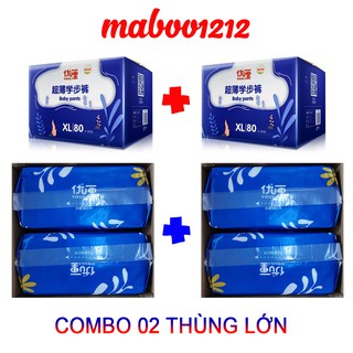 Combo 2 thùng Tã Bỉm Dán Quần YOULI XANH Đủ Size S216 M184 M176 L168 XL160