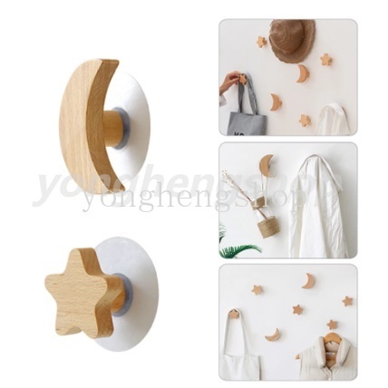 Móc Treo Đồ Gắn Tường Hình Ngôi Sao Mặt Trăng Bằng Gỗ Độc Đáo Trang Trí Nhà Cửa