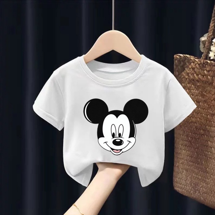 Áo thun trẻ em💖Áo cotton mát mịn họa tiết hoạt hình Chuột Mickey xinh xắn cho bé trai và bé gái, Hình in sắc nét