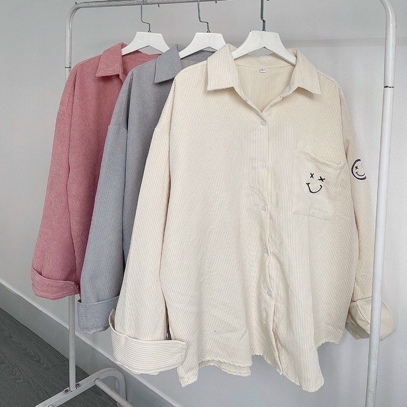 SƠMI NHUNG TĂM VINTAGE MẶT CƯỜI