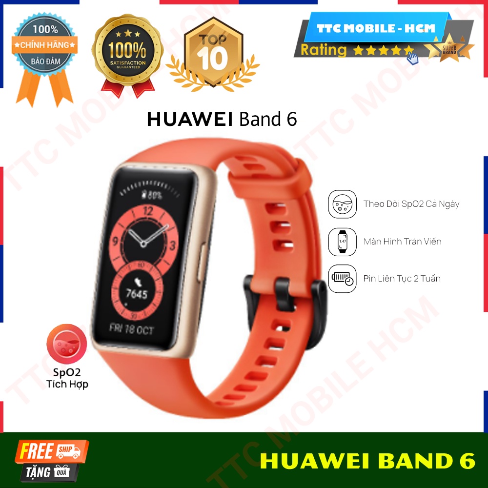 Vòng Đeo Tay Thông Minh HUAWEI Band 6 | Theo Dõi SpO2 Cả Ngày | Màn Hình Tràn Viền | Pin Liên Tục 2 Tuần | NGUYÊN SEAL