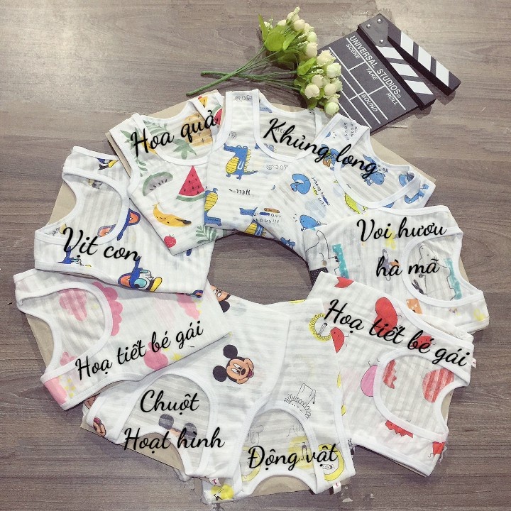 Đồ Bộ quần áo ba lỗ cho bé trai và bé gái chất cotton tre AM247 cho bé sơ sinh đến 16kg