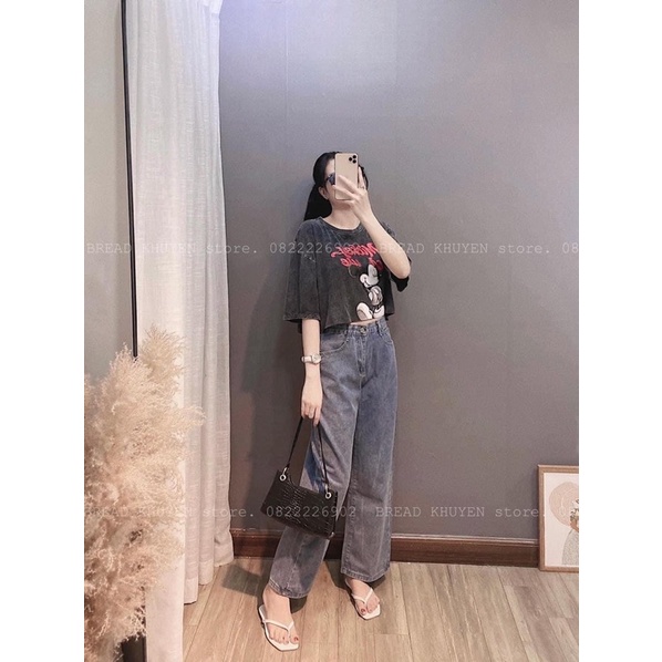Áo Thun Croptop Nữ Tay Ngắn Micky In Loang Màu Ulzzang