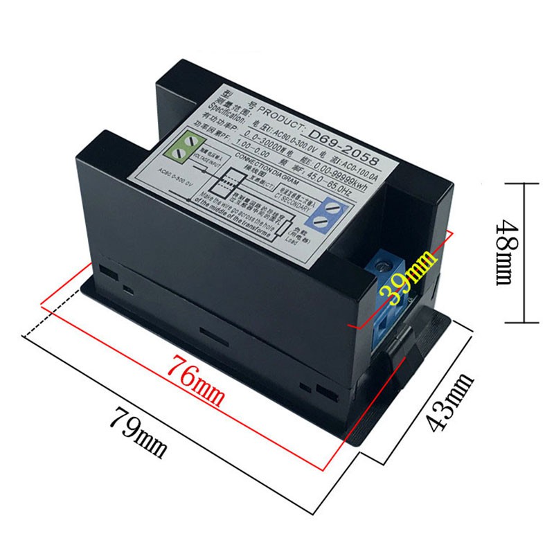 D69-2058 Vôn kế Hệ số công suất hiện tại Hoạt động KWH Máy đo tần số năng lượng điện LCD kỹ thuật số VOLT AMP CT Digital MULTIMETER