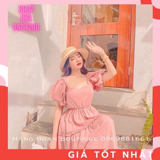 Đầm Maxi Đũi Tay Bồng Cổ Vuông