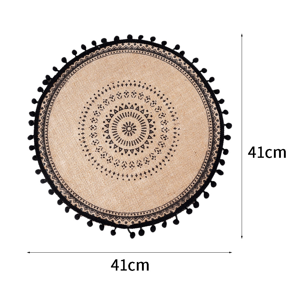 Tấm lót bàn ăn hình tròn bằng vải lanh chống trượt có thể giặt được