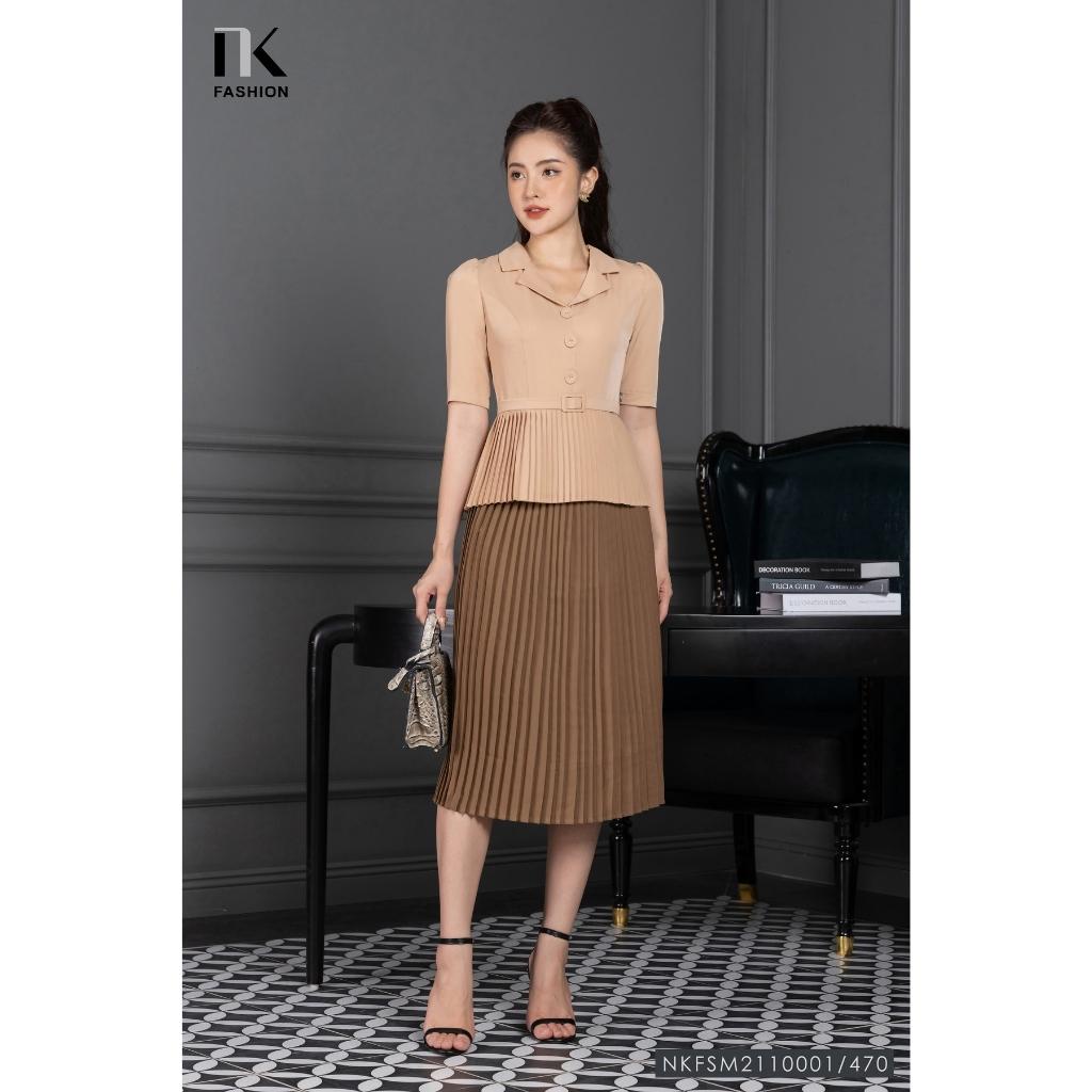 Áo Ký Giả Peplum Dập Ly NK Fashion Thiết Kế Tay Ngắn Bo Eo Điệu, Chất Liệu Nhập Hàn Mềm Mịn NKFSM2110001