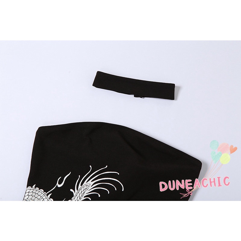 DUNEA Đầm Hở Vai Xẻ Tà In Hình Rồng Thời Trang Cho Nữ