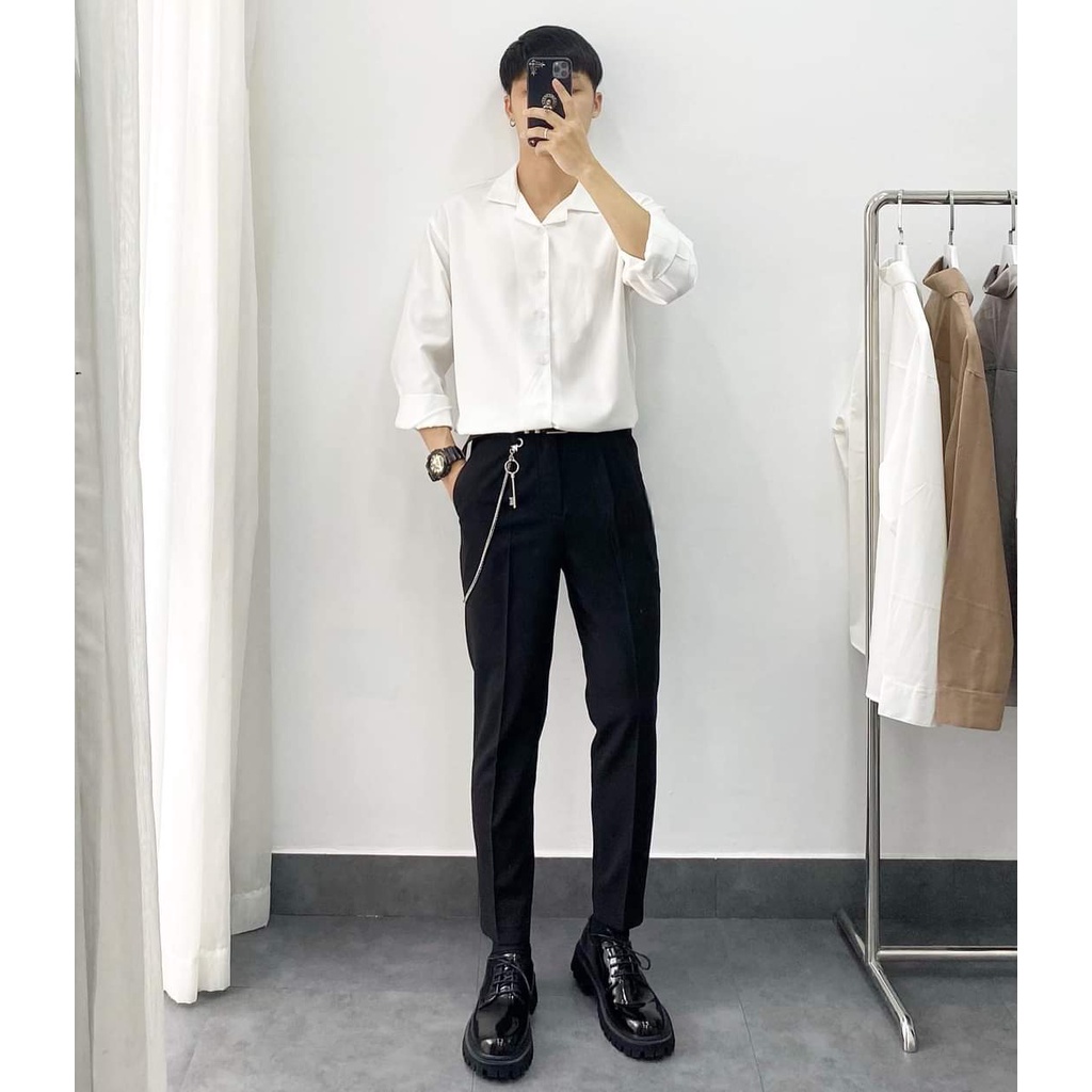 Áo sơ mi cổ vest dài tay form rộng unisex phong cách trẻ trung chất liệu vải lụa hàn cao cấp chống nhăn
