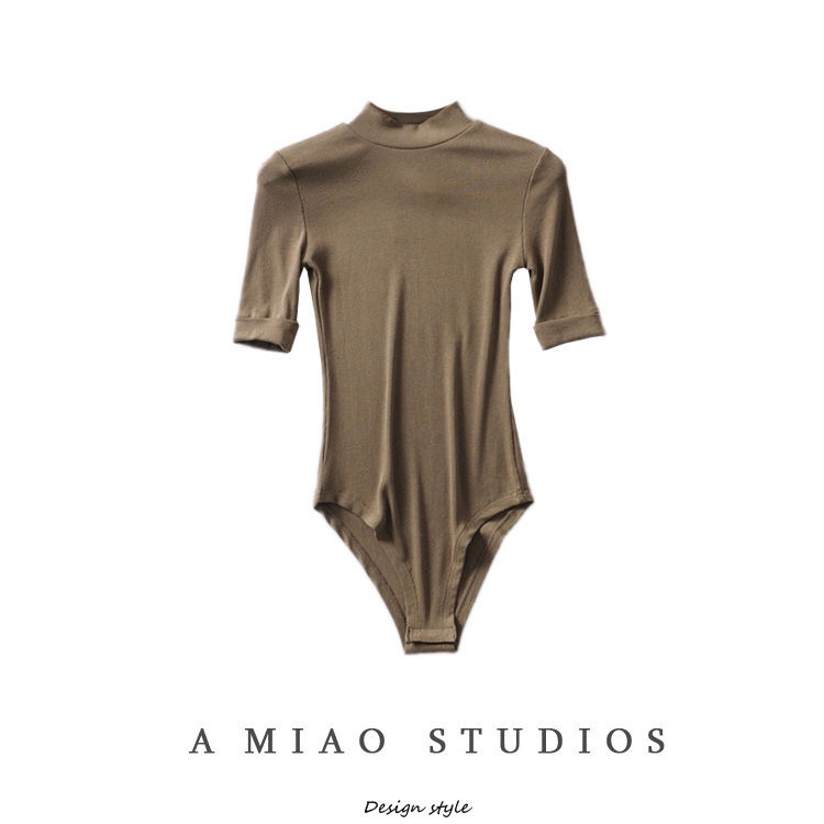 Áo liền quần tay dài cổ cao màu trơn dáng ôm phong cách quyến rũ cho nữ