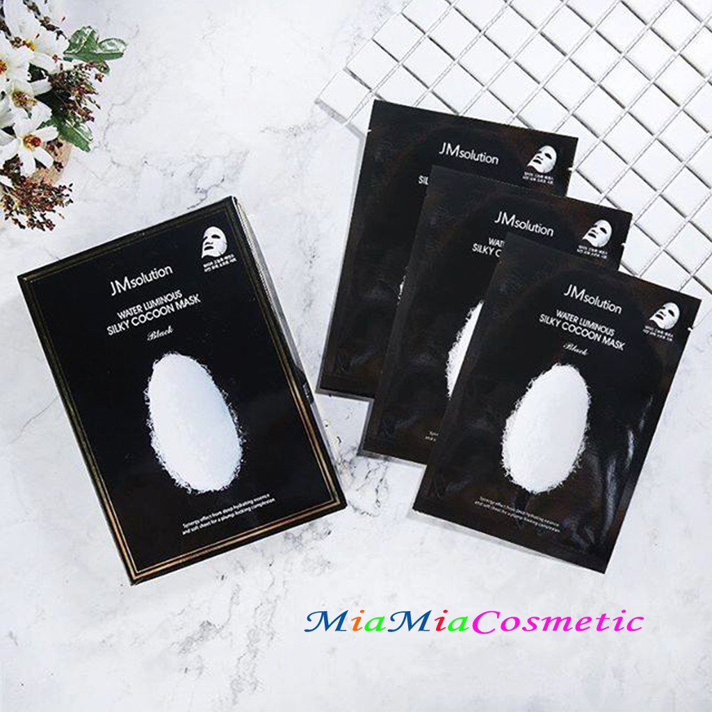 Mặt Nạ Tơ Tằm [HỘP 10 MIẾNG] JM Solution Water Luminuos Silky Cocoon Mask Black Dưỡng Trắng Mịn Màng