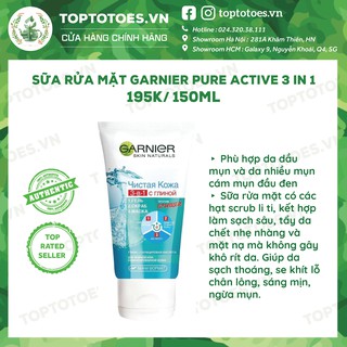 Sữa rửa mặt Garnier Pure Active 3 in 1 làm sạch sâu, tẩy da chết dịu nhẹ