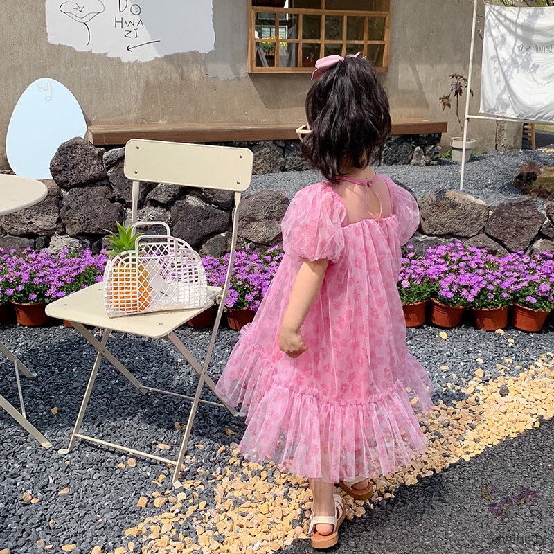 Đầm Công Chúa Phối Lưới Họa Tiết Hoa Phong Cách Hàn Quốc Dễ Thương Thời Trang Mùa Hè Cho Bé Gái