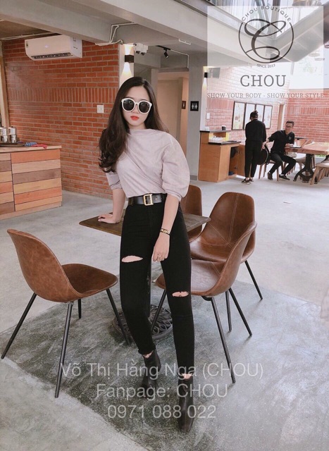 quần jean nữ rách gối lệch