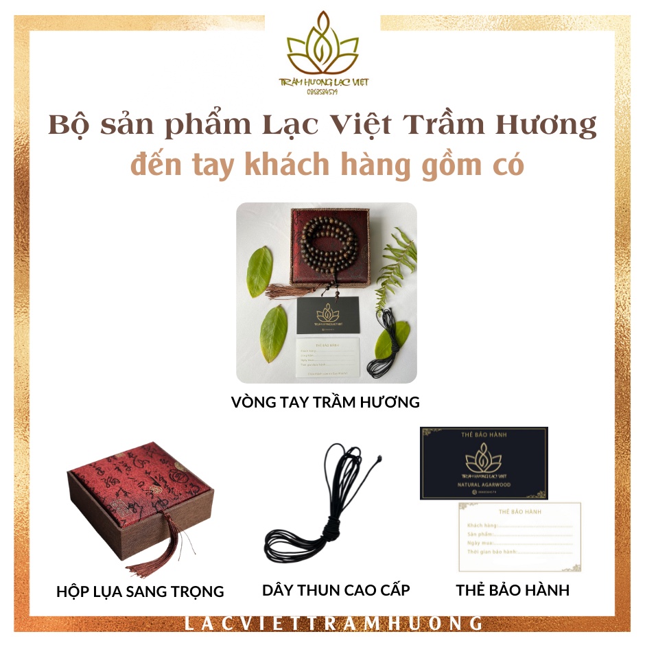 Vòng Tay 108 Hạt Trầm Hương Mix Hoa Sen Trầm - Chuỗi Tràng Hạt - Vòng Tay Phong Thủy - Trầm Tốc Việt - Size 4mm 6mm 8mm