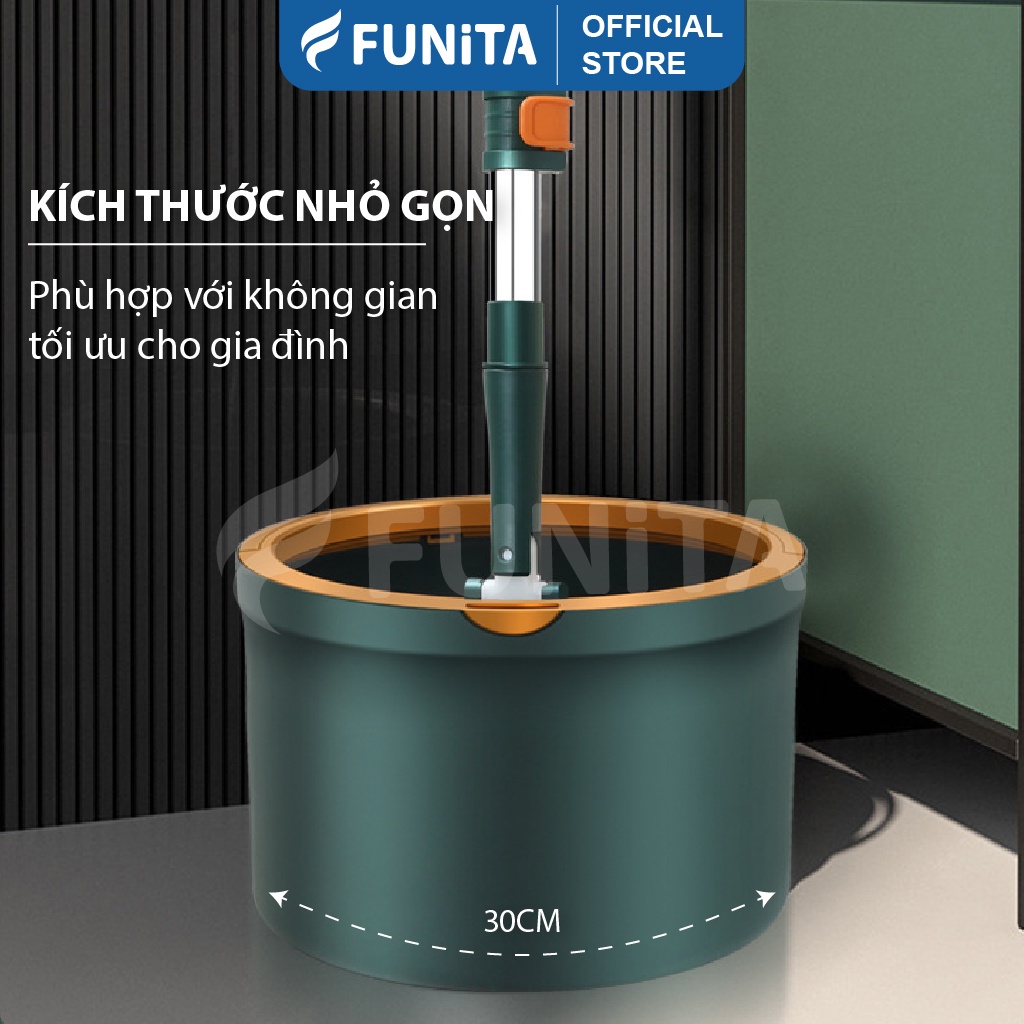 Cây lau nhà tách nước bẩn Funita, thùng cây lau nhà phun sương, kèm cây lau nhà 360 độ, kích thước nhỏ gọn 20cm