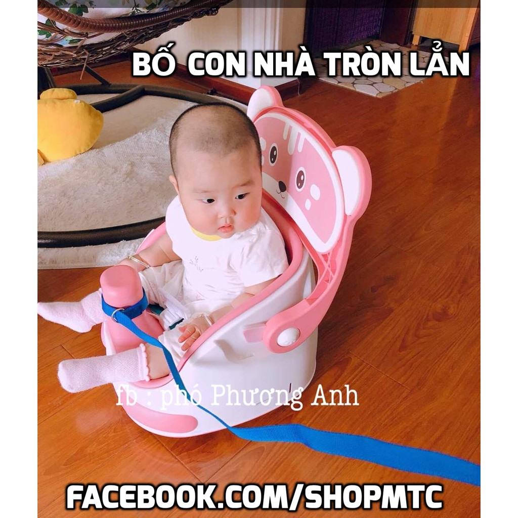 Ghế ăn dặm kiêm ghế chơi đồ chơi có bánh xe và dây kéo Newber Gấu Trúc cho bé trai và Gấu Hồng màu hường cho bé gái