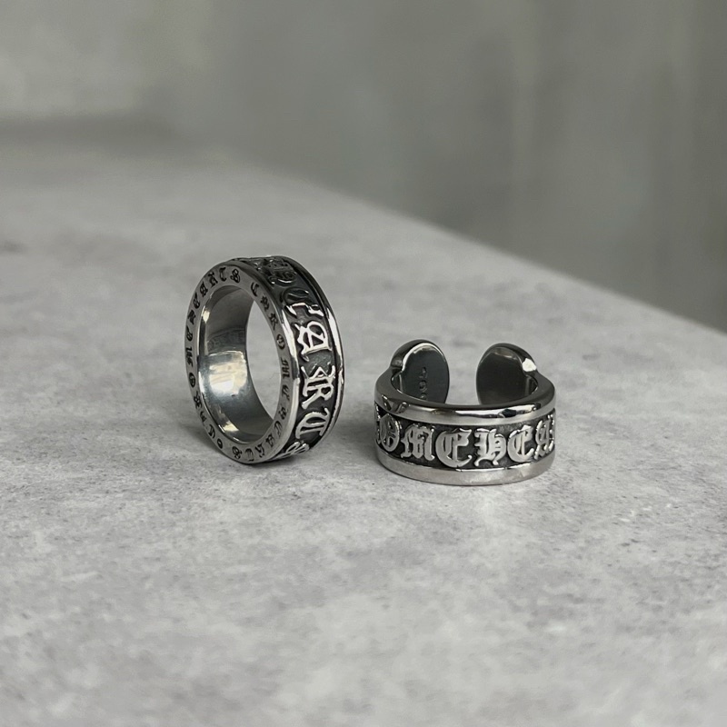 Nhẫn chrome heart hoạ tiết chữ viết thép titan không gỉ 40