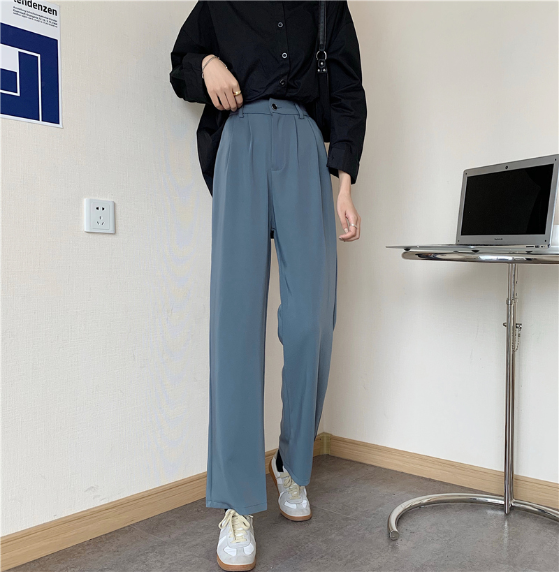 SUXI Quần Dài Lưng Cao Ống Rộng Phong Cách Hàn Quốc Thanh Lịch Cho Nữ