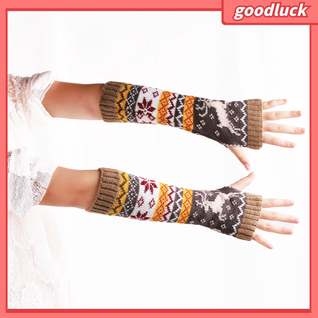 1 Đôi Găng Tay Dệt Kim Dày Giữ Ấm Cánh Tay Họa Tiết Bông Tuyết Tuần Lộc Giáng Sinh Thời Trang Thu Đông Cho Nữ