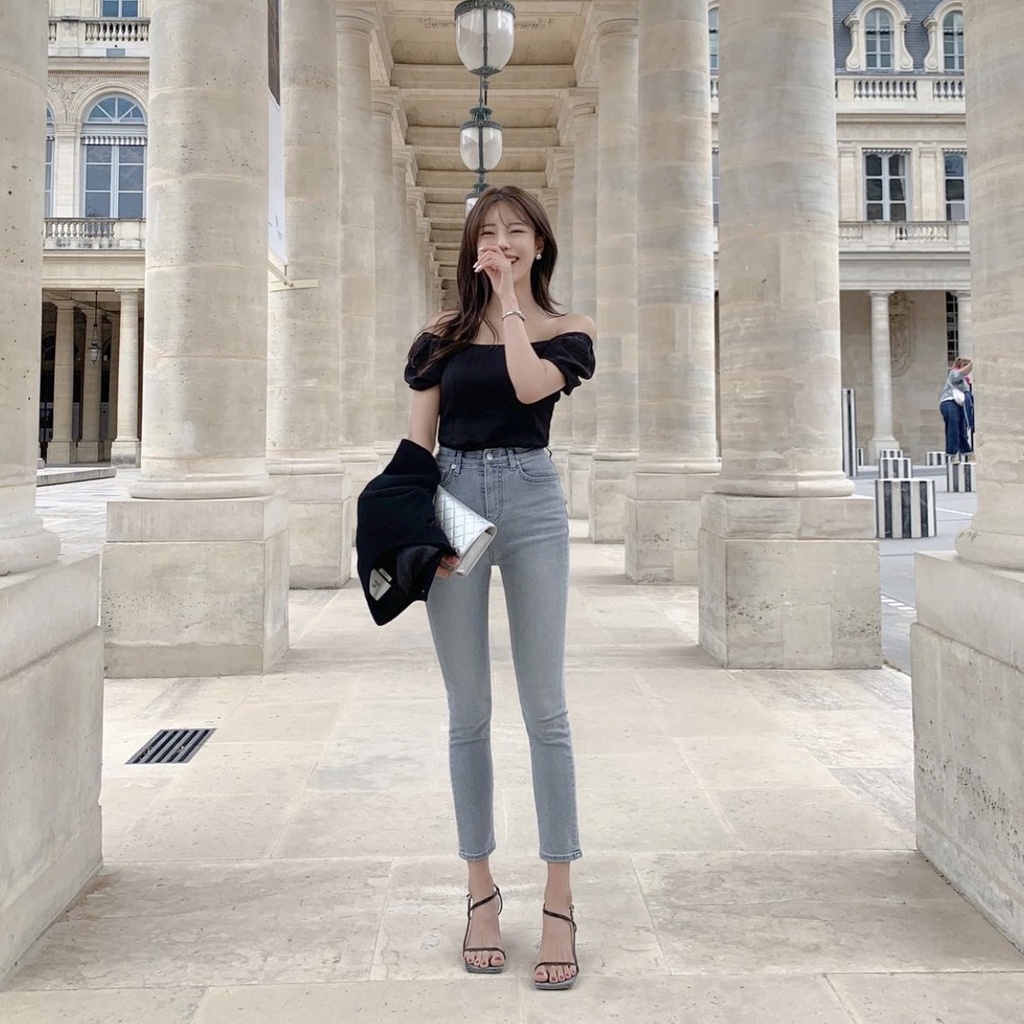 Quần jean skinny nữ lưng cao tôn dáng màu mài khói cực trendy