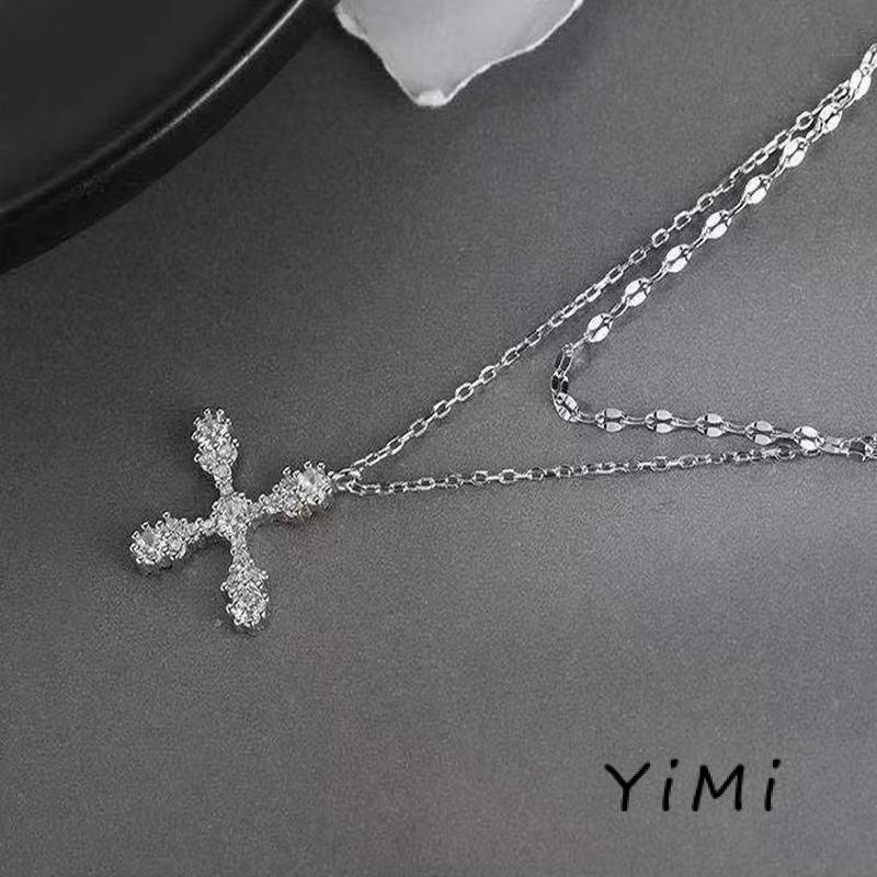 Vòng cổ Hai Lớp Mặt Chữ Thập Đính Đá Zircon Thời Trang