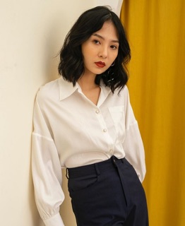 Áo sơ mi lụa tay bồng