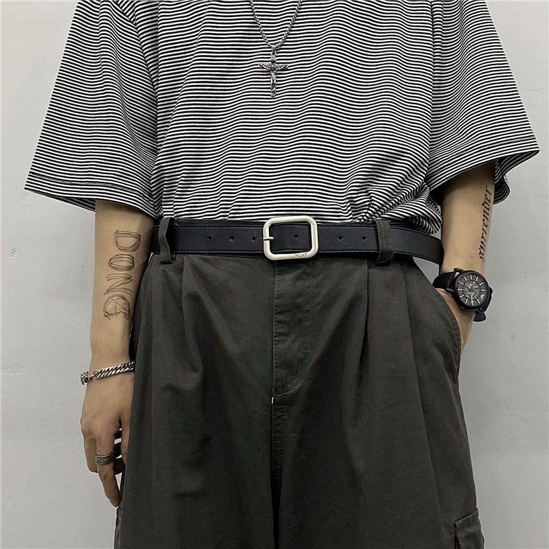 Thắt lưng da pu khóa ghim màu trơn thời trang cho nam và nữ 226022