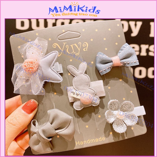 Set 5 kẹp tóc công chúa  phong cách Hàn Quốc xinh yêu cho bé