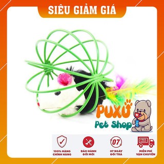 Đồ chơi chó mèo 😍freeship 50k😍 con chuột nhốt lồng , đường kính 6cm giảm stress cho chó mèo
