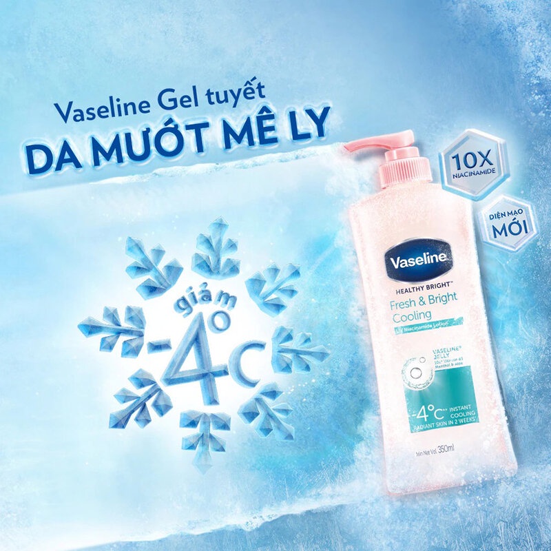Sữa Dưỡng Thể Vaseline Dịu Mát Sáng Da Healthy White Fresh &amp; Fair Cooling UV Gel Lotion 350ml, chống nắng- Hasaki