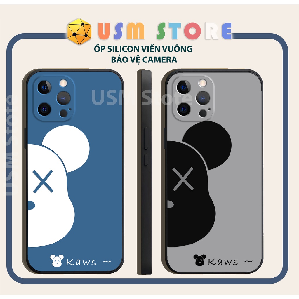 Ốp lưng iphone 11/11Pro/11Promax/12/12mini/12Pro/12Promax/13/13Pro/13Promax/13Mini viền vuông bảo vệ cam, hình Bearbrick