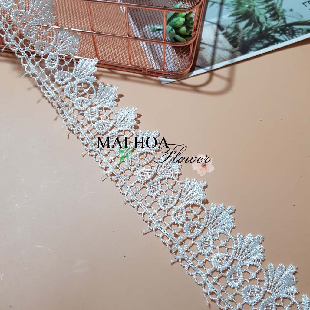 RC4 Cuộn ren trắng viền váy áo ren may đồ dài 13 mét rộng 5cm Maihoaflower