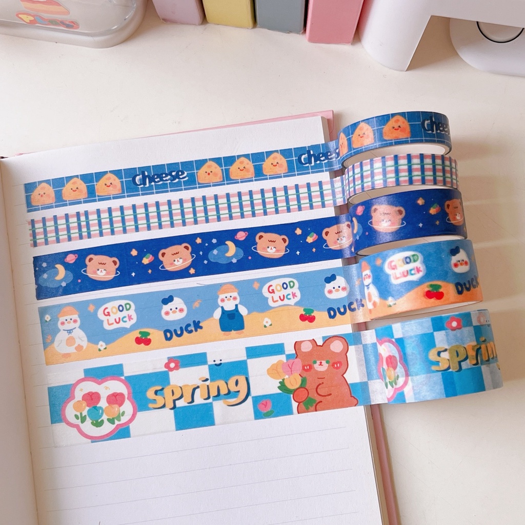 Set 5 cuộn băng keo Washi sticker giấy trang trí sổ lưu niệm lưu bút nhật ký văn phòng phẩm