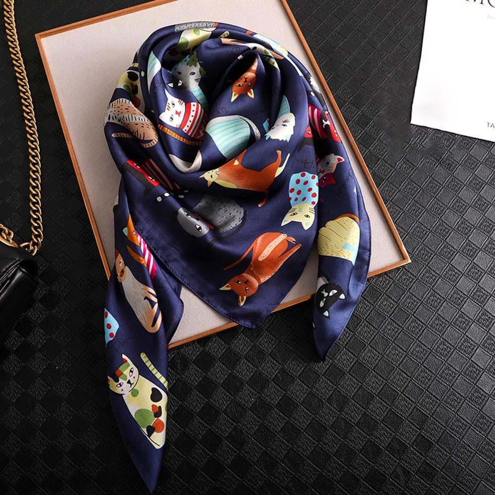 Khăn Choàng Cổ Hình Vuông In Họa Tiết Mèo Thanh Lịch Thời Trang Mùa Hè