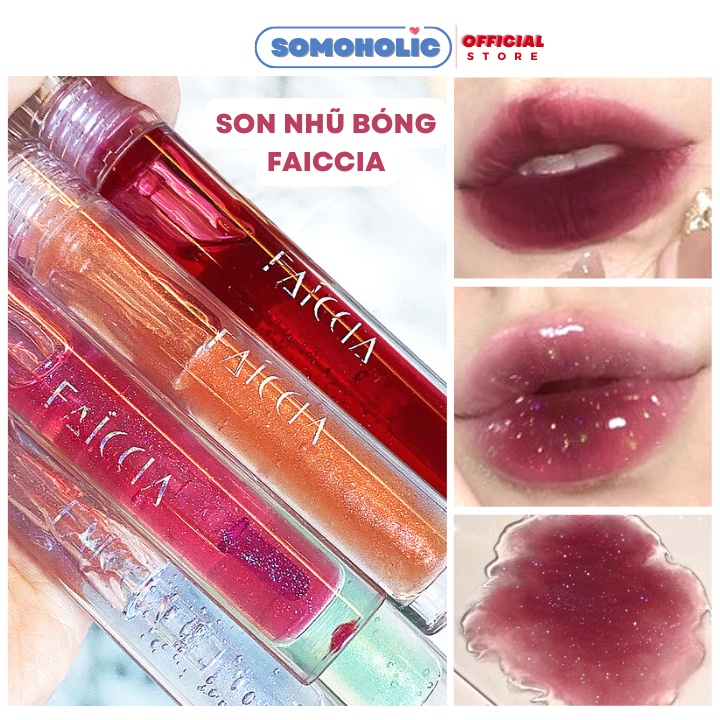 Son bóng nhũ Faiccia nội địa Trung mịn mướt căng mọng môi dưỡng ẩm bling bling Somoholic SM5