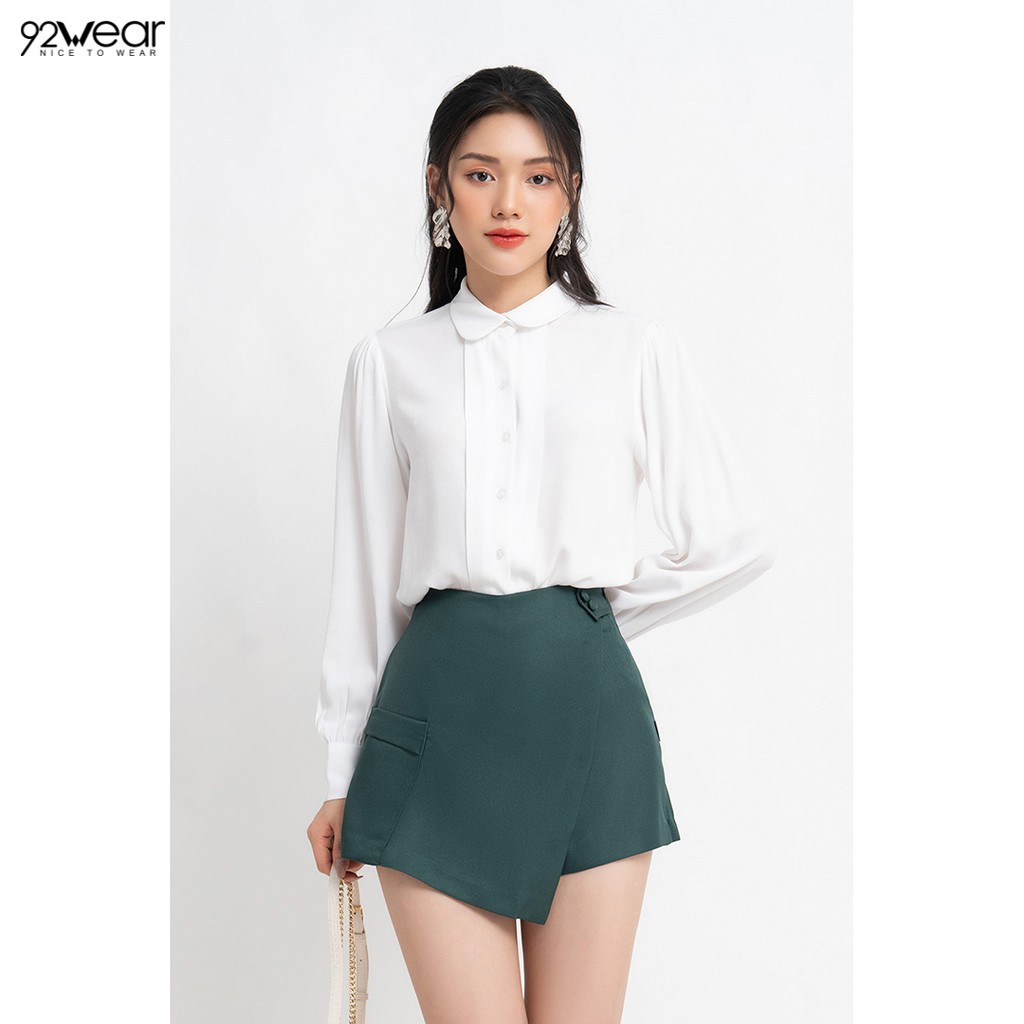 Áo sơ mi voan nữ công sở 92WEAR đủ size, xếp ly sau cúc ASW1067