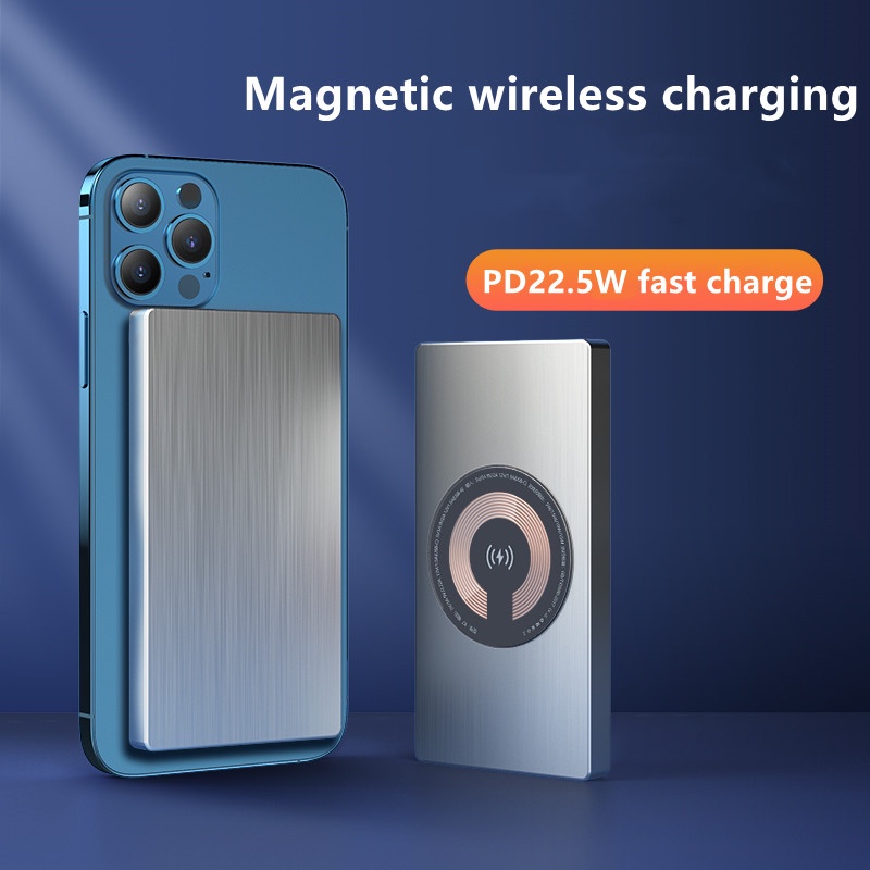 Sạc dự phòng 10000mah không dây từ tính bằng thép không gỉ cho iPhone12 13