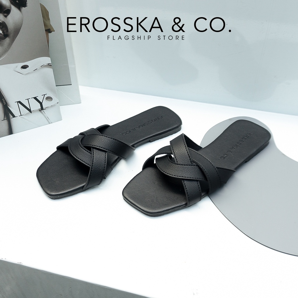 Erosska - Dép đi biển thời trang Erosska 2022 đan chéo đế bệt màu bò - DE047